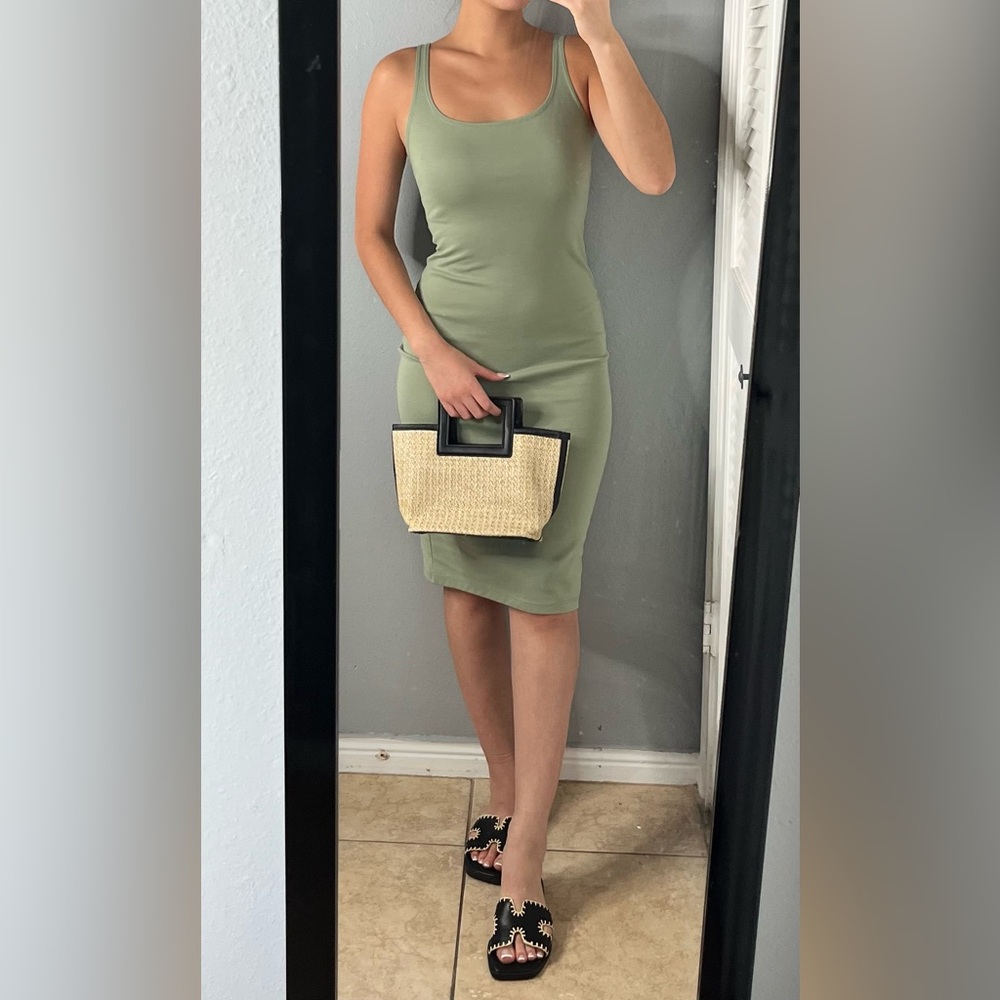 Zara sagegreen stretch knit bodycon tank midi dress M casual minimalist vacation